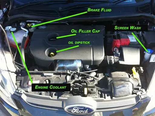 car fluids locations under car bonnet