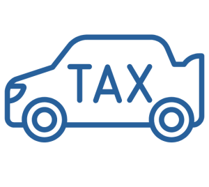 outline of a car in blue  the text tax