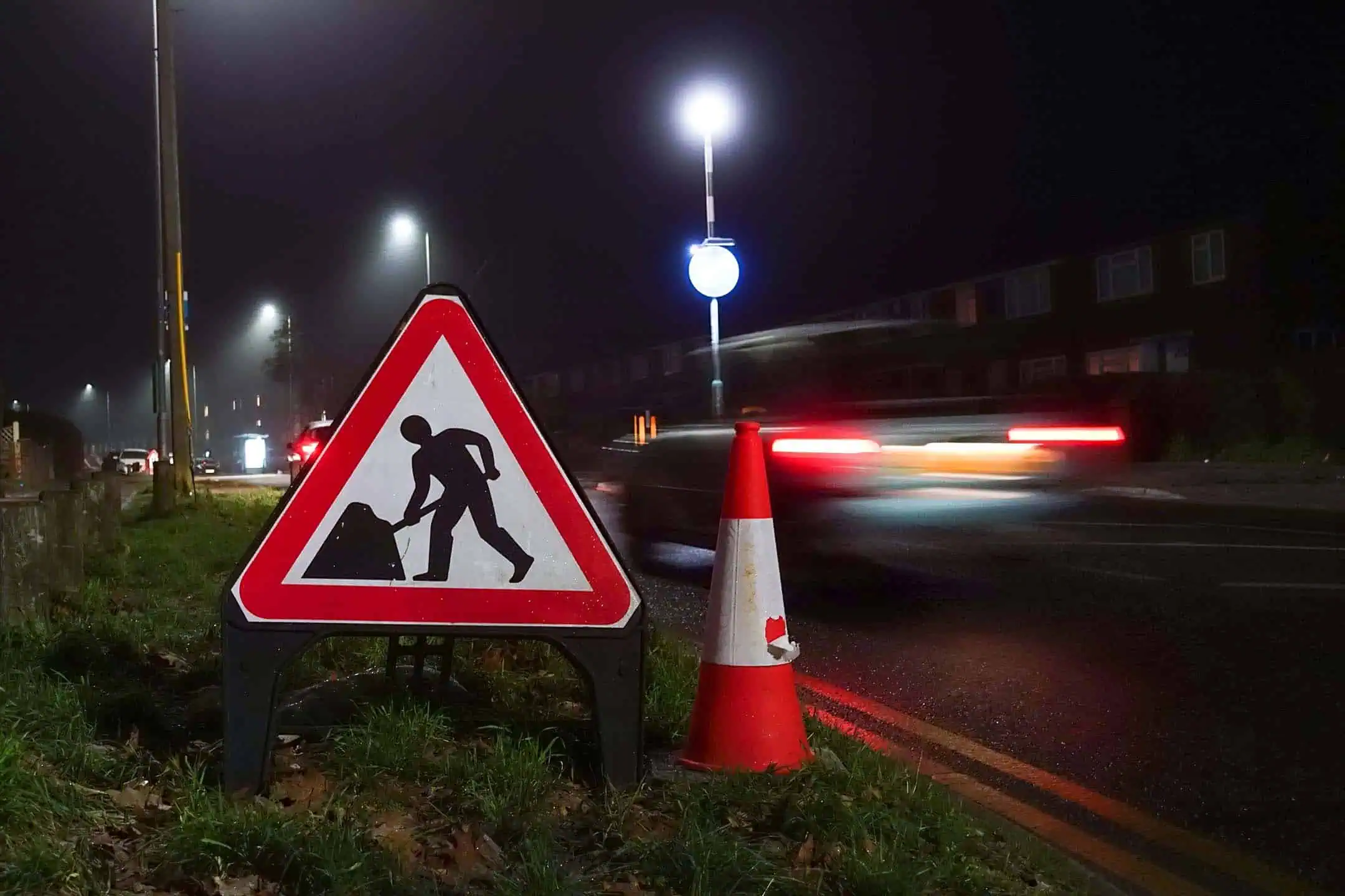 Workers In Road Night