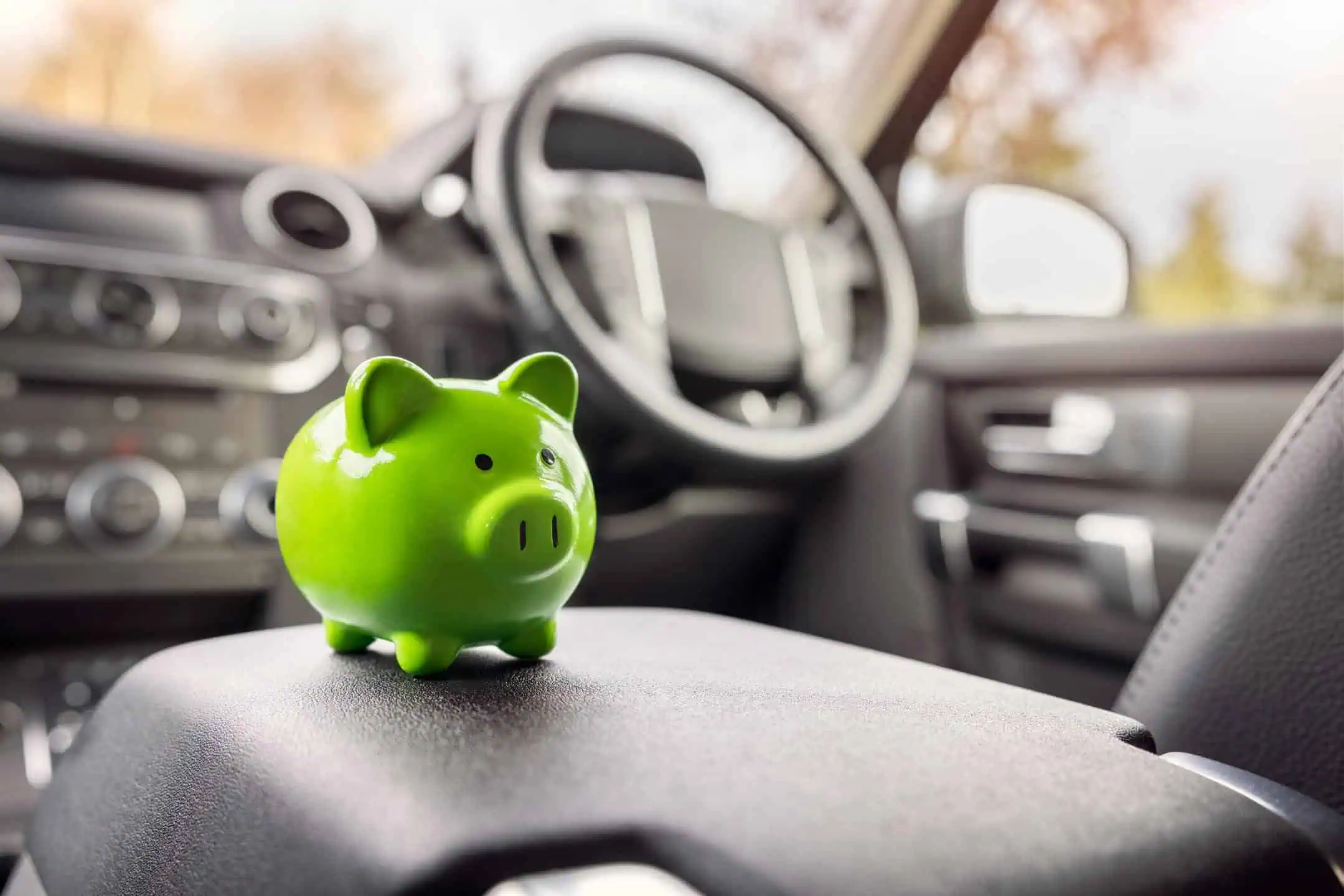 Green Piggy Bank Inside Car